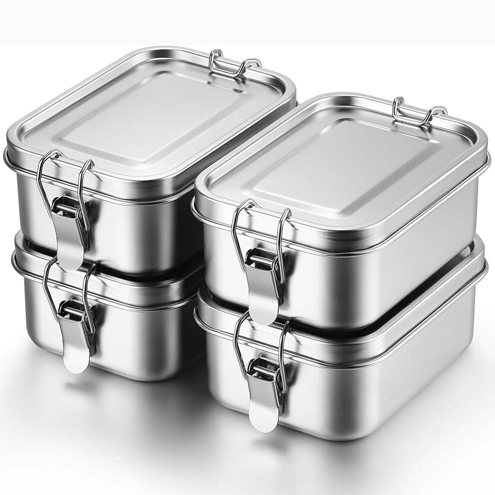 Food Snacks For School - 4 Stück Edelstahl-Bento-Box, Metall-Lunchbox, Lebensmittelaufbewahrungsbehälter mit