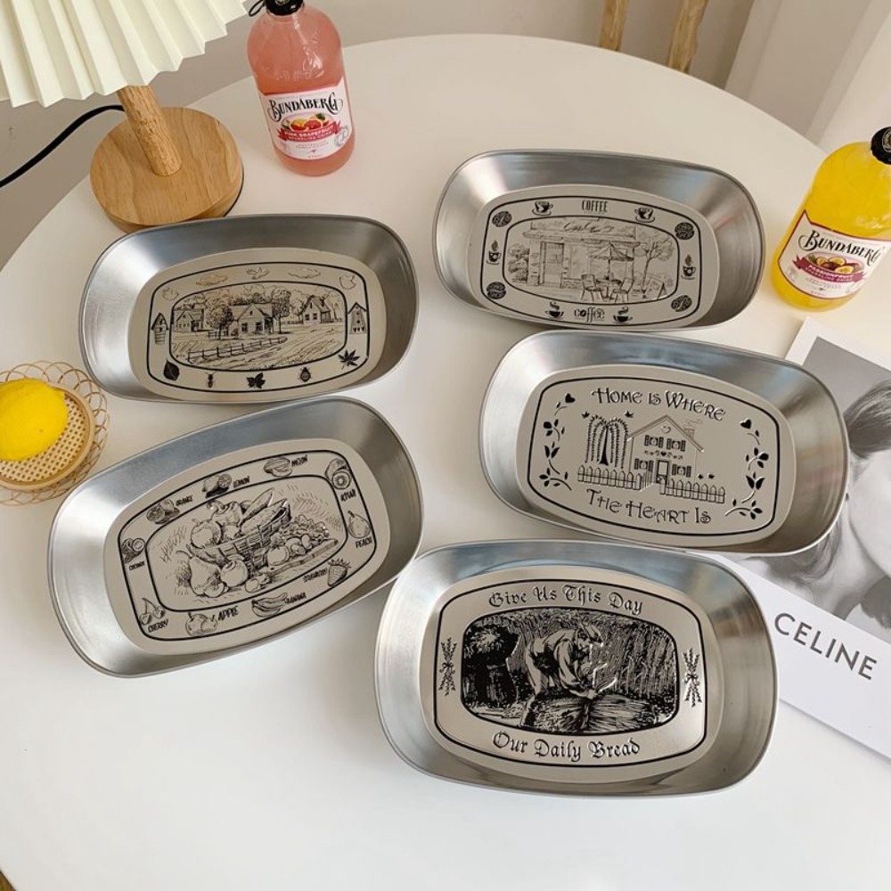 Food Snacks For Picnic - 2er-Set Vintage Amerikanische Blechschale aus Edelstahl