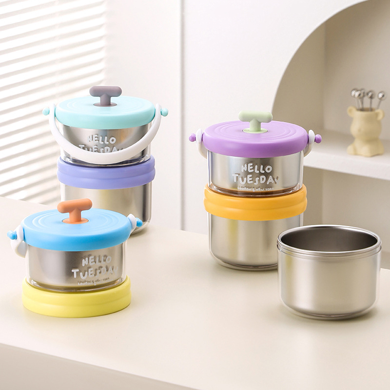 Food Snacks For School - Doppelschichtige Lunchbox aus Edelstahl 304, Lebensmittelbehälter