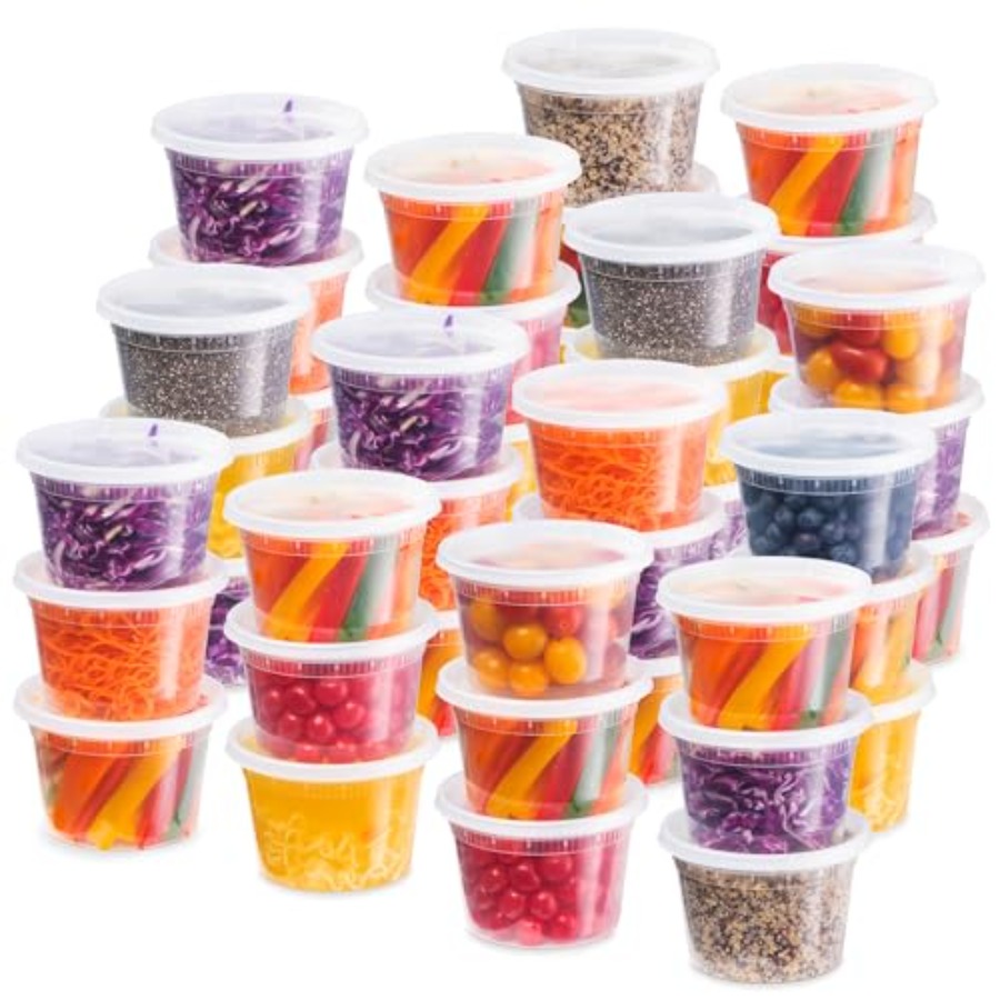 Food Packed Snacks - Kunststoff-Lebensmittelbehälter mit auslaufsicheren Deckeln, 48er-Pack, 16