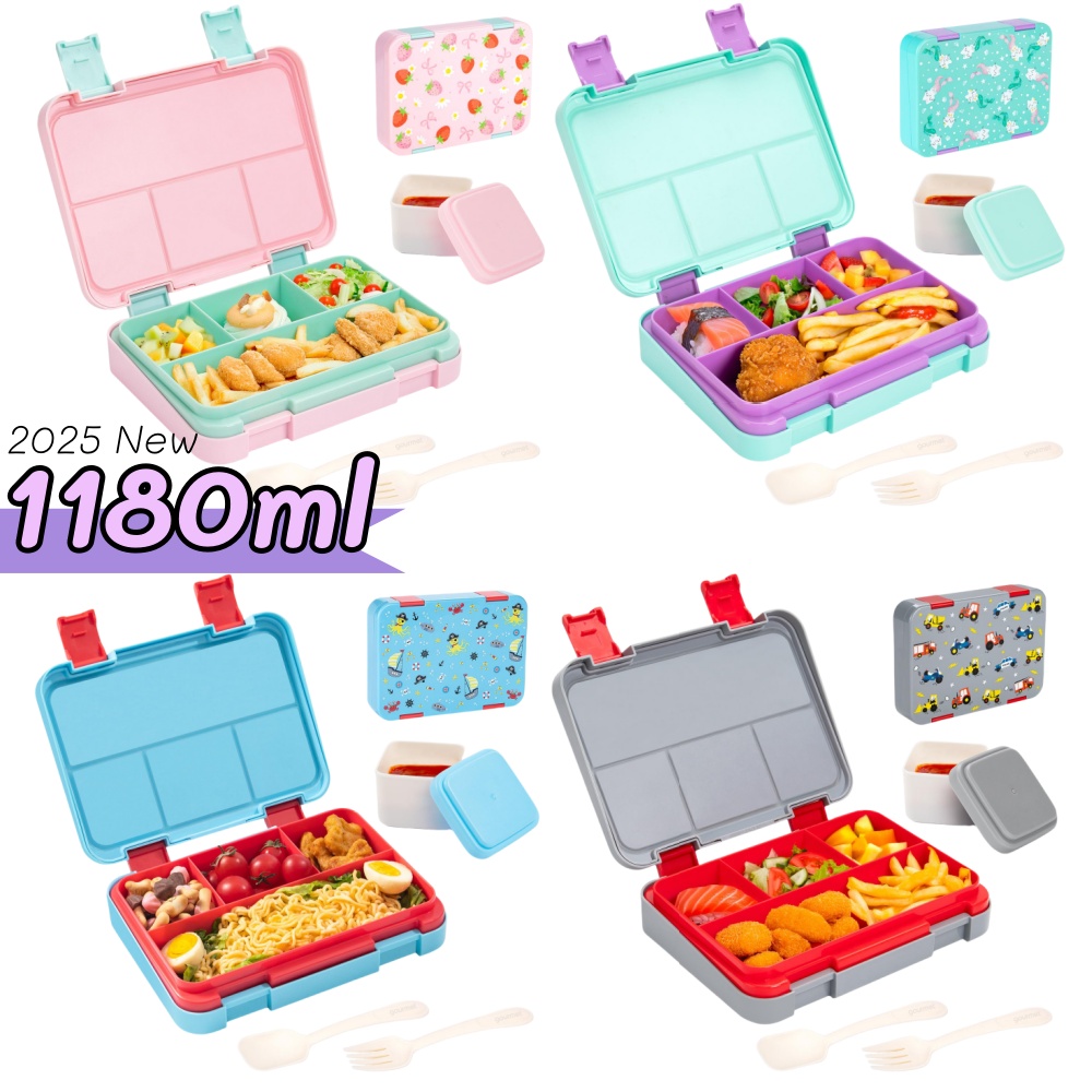 Food Snacks For School - 40 Unzen Bento-Lunchbox-Set mit Cartoon-Muster, auslaufsicher,