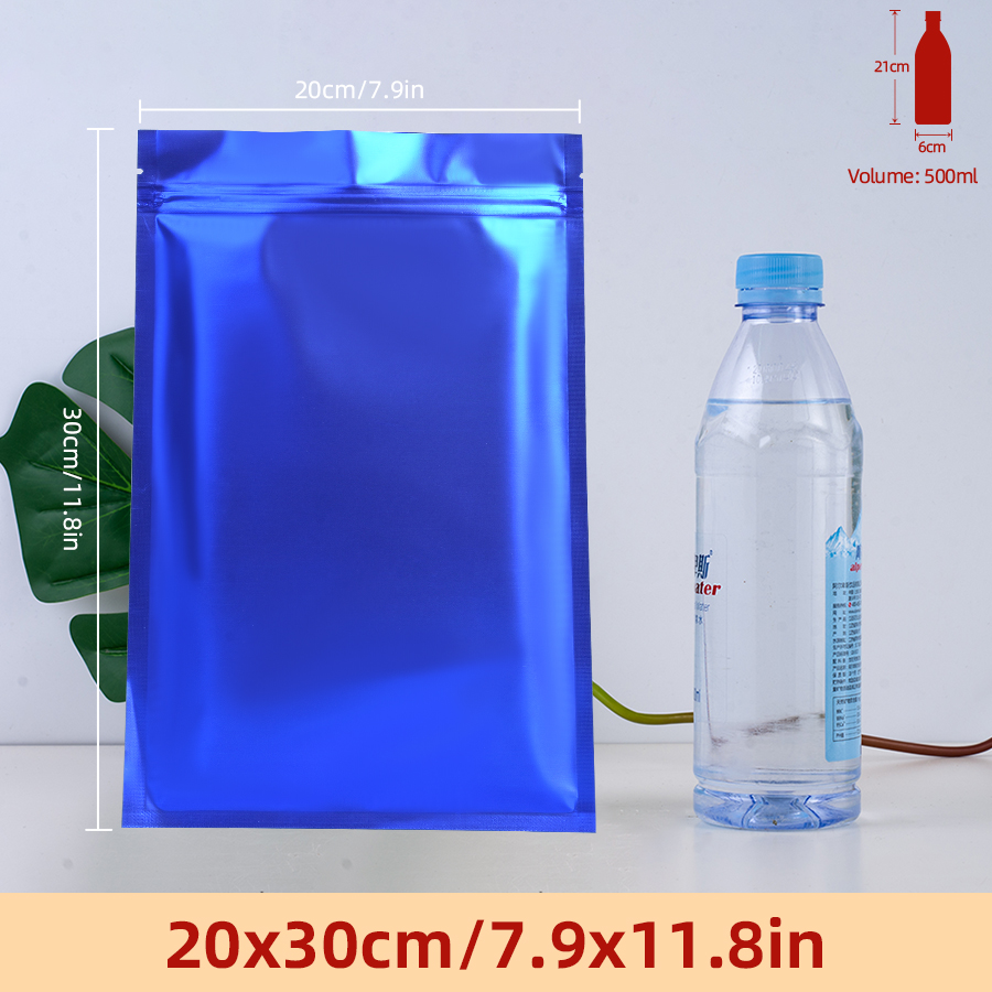 Food Packed Snacks - 100 Stück matte blaue Folien-Reißverschlussbeutel, wiederverwendbare