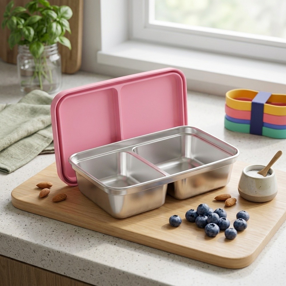 Food Snacks For School - Edelstahl-Lunchbox für Kleinkinder mit 2 Fächern,